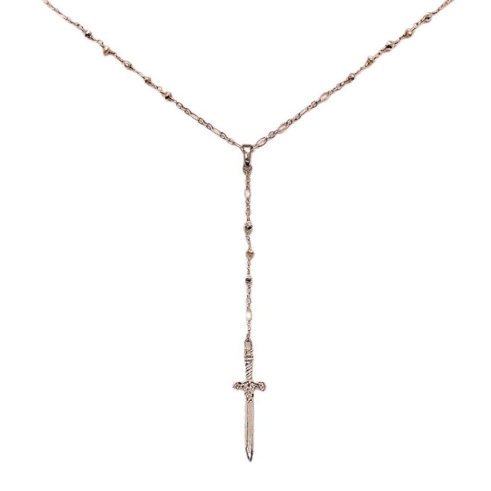 Bohemian Vintage Silver Pyrite Queen of Swords Excalibur Rosary Necklace
